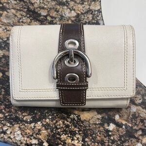 Vintage Coach SoHo Cream and Brown Wallet with Silver Buckle